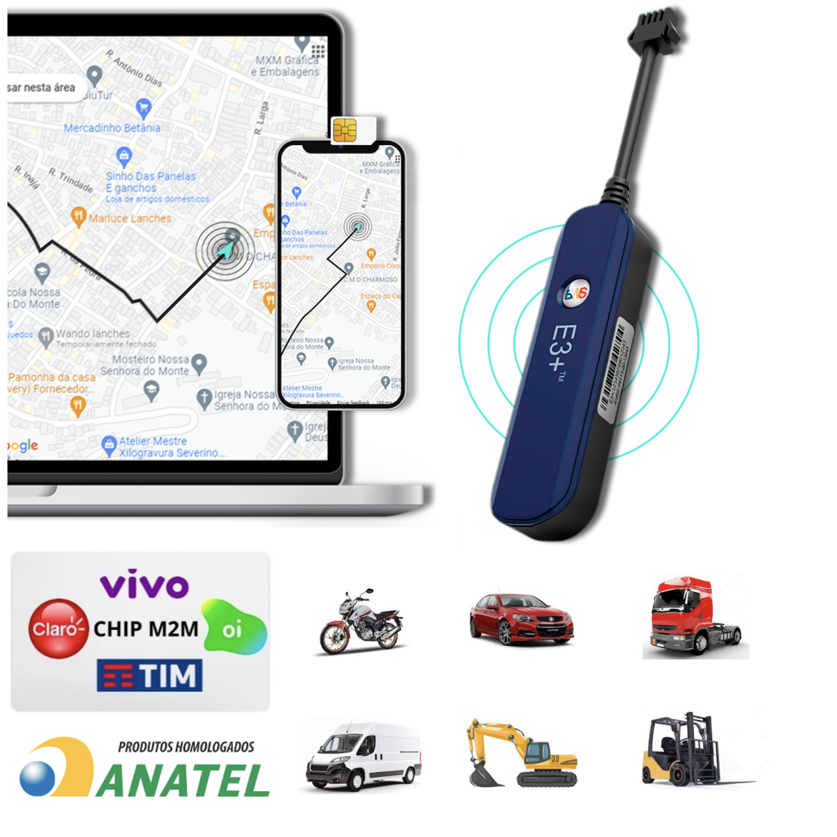 Kit Rastreador Veicular GPS Bloqueador com Aplicativo BTRAK + Chip M2M